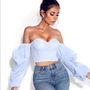 Elegant Off-Shoulder Blue Blouse